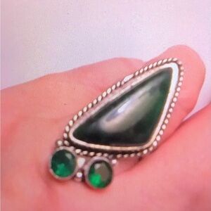 Green Labradorite Chrome Diopside Stamped 925 Sterling Silver Ring